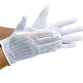 White Color ESD Cleanroom Polyester Glove With PVC Dots